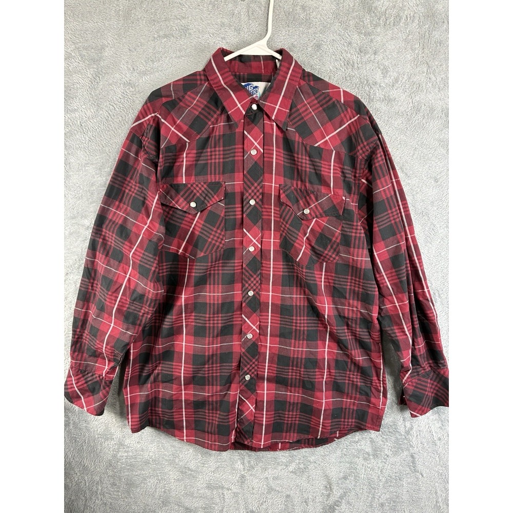 Vtg Big Country Mens Pearl Snap Shirt L Red Black 90s Y2K Long Sleeve Western